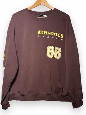 Divided Brown Crewneck Sweatshirt with Yellow Athletics Graphics